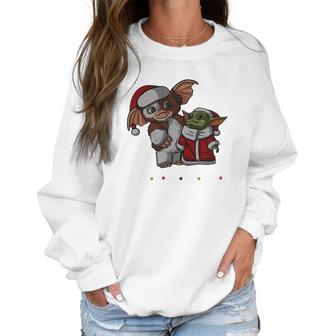 Friends Christmas Baby Yoda And Baby Gizmo Santa Women Sweatshirt | Favorety CA