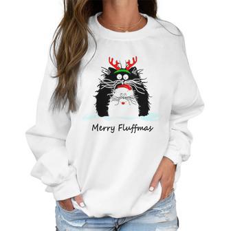 Fun Cat Merry Fluffmas Reindeer Christmas Kitten Meowlover Women Sweatshirt | Favorety CA