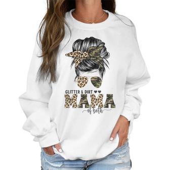 Glitter And Dirt Mama Of Both Leopard Camo Mothers Day Gift Women Sweatshirt | Favorety