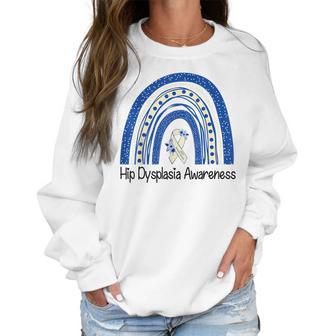 Hip Dysplasia Awareness Floral Blue White Ribbon Rainbow Women Sweatshirt | Favorety CA