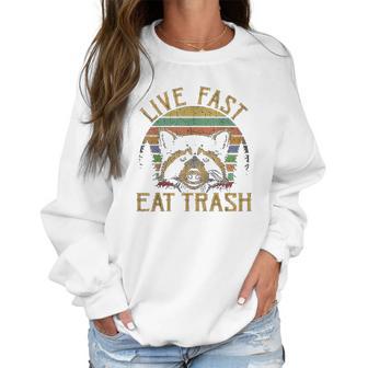 Live Fast Eat Trash Racoon Retro Vintage Trash Pandas Women Sweatshirt | Favorety AU