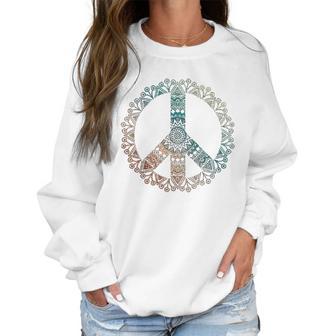 Neutral Boho Yoga Ornate Mandala Peace Sign Hippie Women Sweatshirt | Favorety