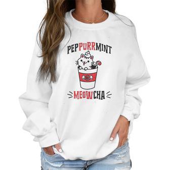 Peppurrmint Meowcha Funny Christmas Cat Peppermint Mocha Coffee Women Sweatshirt | Favorety UK