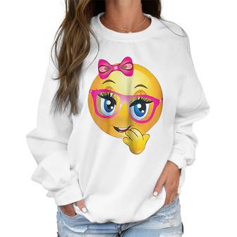 Smiling Girl Bling Face With Pink Glasses Women Emojis Women Sweatshirt | Favorety AU