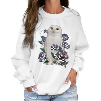 A White Owl And Purple Roses Women Sweatshirt | Favorety