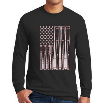 Baseballs And Bats American Flag Youth Men Long Sleeve Tshirt | Favorety