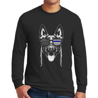 Belgian Malinois K9 Unit Thin Blue Line Flag Police Gift Cute Gift Men Long Sleeve Tshirt | Favorety UK