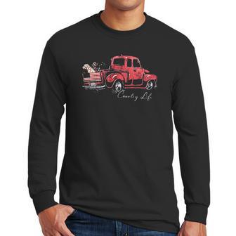 Country Life Outfitters Truck Dogs American Flag Indigo Men Long Sleeve Tshirt | Favorety UK