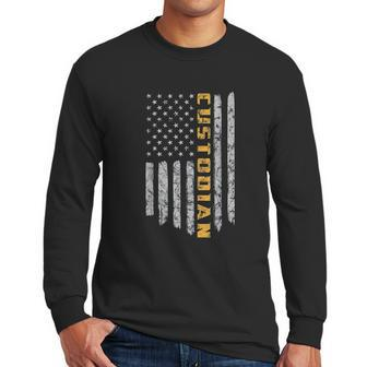 Custodian American Flag Usa Janitor School Men Long Sleeve Tshirt | Favorety AU