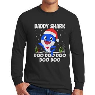 Men Daddy Shark With Santa Claus Hat Family Pajama Men Long Sleeve Tshirt | Favorety CA