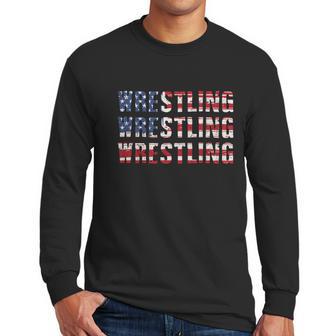 Distressed Usa Wrestling Gift American Flag Gift Men Long Sleeve Tshirt | Favorety UK