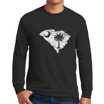 Distressed White South Carolina State Flag Outline Men Long Sleeve Tshirt | Favorety DE