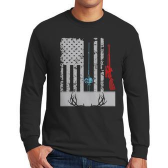 Fishing Rod Hunting Rifle American Flag T-Shirt Men Long Sleeve Tshirt | Favorety DE