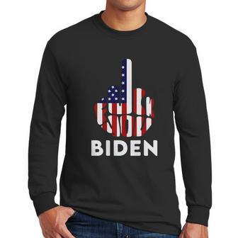 Fuck Biden Middle Finger Usa Flag Men Long Sleeve Tshirt | Favorety CA