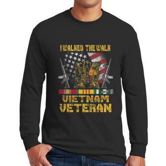 Funny Vietnam Veteran With Us Flag Gift With Combat Boots Patriotic Gift Men Long Sleeve Tshirt | Favorety