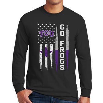 Go Tcu Horned Frogs American Flag Men Long Sleeve Tshirt | Favorety CA