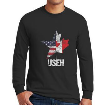 Half Canadian American Useh Canada Usa Flag United States Men Long Sleeve Tshirt | Favorety