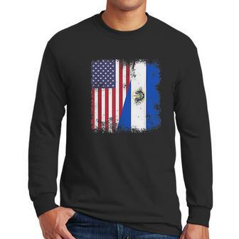 Half Salvadoran Flag Vintage El Salvador Usa Gift Men Long Sleeve Tshirt | Favorety