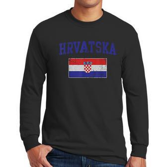 Hrvatska Croatia Flag Croatian Retro Fade Men Long Sleeve Tshirt | Favorety CA