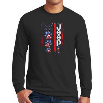 Jeep Dog Paw Print American Flag 4Th Of July Pet Car Lover Gift Men Long Sleeve Tshirt | Favorety CA