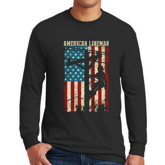 Line American Flag Electric Cable Gift Patriotic Line Gift Men Long Sleeve Tshirt | Favorety UK