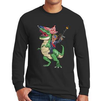 Machine Gun Trump On Rex Dinosaur With American Flag Graphic Design Printed Casual Daily Basic Men Long Sleeve Tshirt | Favorety DE