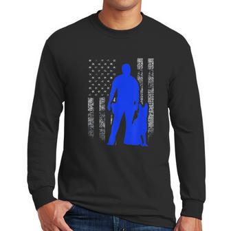 Male K9 Officer Blue Line Flag Men Long Sleeve Tshirt | Favorety UK