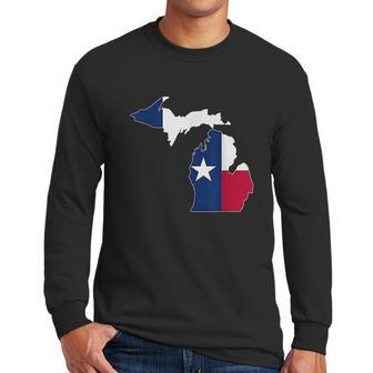 Michigan State Map Texas Flag Men Long Sleeve Tshirt | Favorety AU