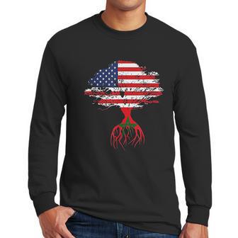 Moroccan Roots American Flag Morocco Gifts Men Long Sleeve Tshirt | Favorety UK