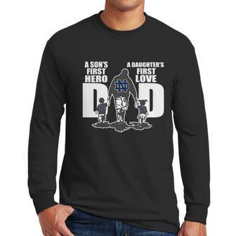 Notre Dame Fighting Irish Dad A Son’S First Hero A Daughter’S First Love Men Long Sleeve Tshirt | Favorety DE