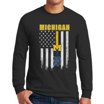 Official Michigan Michigan Wolverines Detroit Tigers American Flag Shirt Men Long Sleeve Tshirt | Favorety