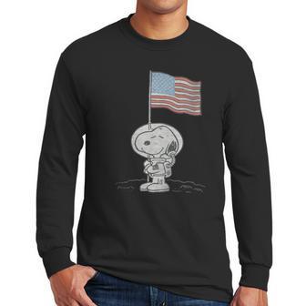 Peanuts Snoopy Astronaut American Flag 1St Step On The Moon Shirt Men Long Sleeve Tshirt | Favorety