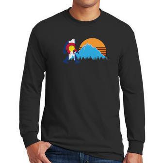 Retro Bigfoot Sun Mountain Colorado State Flag Shirt Gift Men Long Sleeve Tshirt | Favorety DE