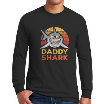 Retro Daddy Shark Design Funny Fathers Day Gift Dad Men Long Sleeve Tshirt | Favorety CA