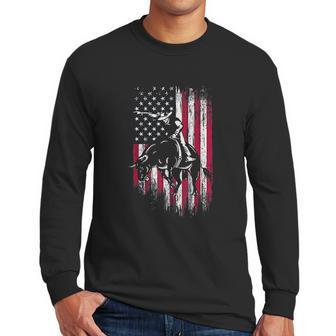 Rodeo Bull Rider Patriotic American Flag Cowboys Men Long Sleeve Tshirt | Favorety UK