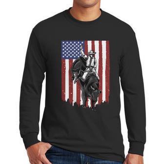 Rodeo Bull Rider Patriotic American Usa Flag For Cowboys Cute Gift Men Long Sleeve Tshirt | Favorety CA