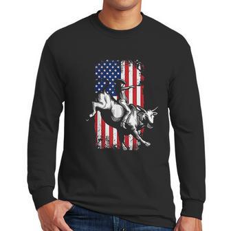 Rodeo Bull Rider Patriotic American Usa Flag For Cowboys Men Long Sleeve Tshirt | Favorety CA