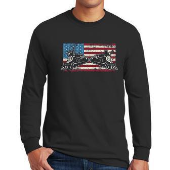 Steam Locomotive Train American Flag Men Long Sleeve Tshirt | Favorety UK