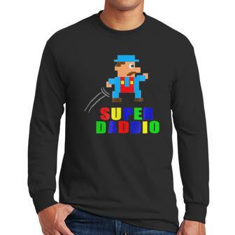 Mens Super Daddio Fathers Day Video Game Action Figure Arcade Tee Men Long Sleeve Tshirt | Favorety CA