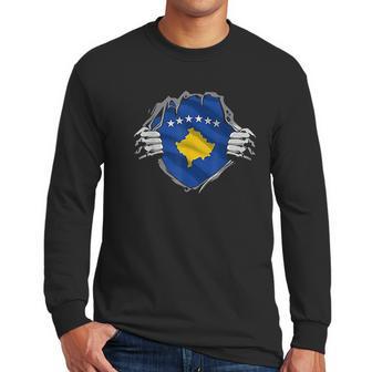 Super Kosovar Heritage Kosovo Roots Flag Gift Men Long Sleeve Tshirt | Favorety CA