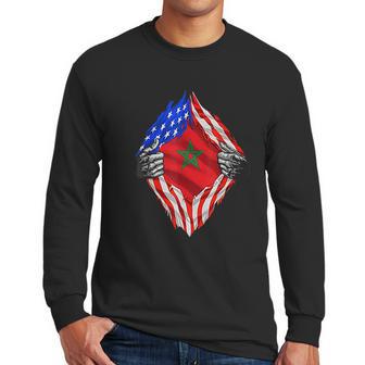 Super Moroccan Heritage Morocco Roots Usa Flag Gift Men Long Sleeve Tshirt | Favorety DE