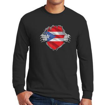 Super Puerto Rican Heritage Puerto Rico Roots Flag Gift Men Long Sleeve Tshirt | Favorety CA