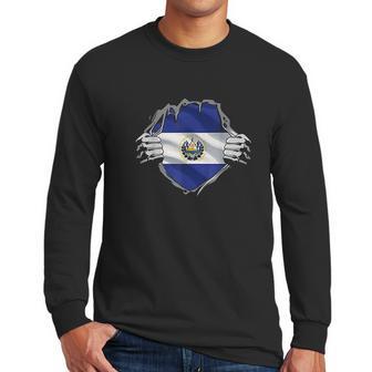 Super Salvadoran Heritage El Salvador Roots Flag Gift Men Long Sleeve Tshirt | Favorety UK