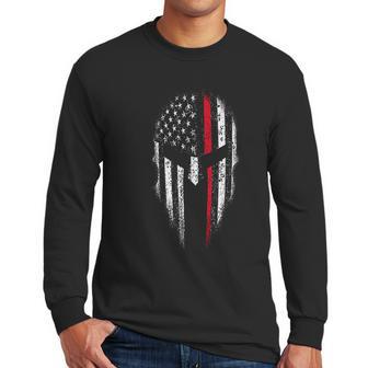 Thin Red Line Usa Flag Firefighter Spartan Men Long Sleeve Tshirt | Favorety