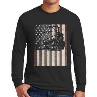 Train Locomotive Engine American Flag Model Builder Vintage Men Long Sleeve Tshirt | Favorety AU