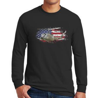 Uh1 Huey Helicopter American Flag Usa Pilot Vietnam Veteran Graphic Design Printed Casual Daily Basic Men Long Sleeve Tshirt | Favorety