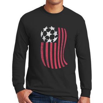 Usa National Flag With Soccer Ball Distressed Gift Men Long Sleeve Tshirt | Favorety