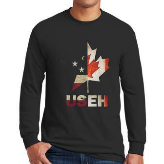 Useh Leaf Canadian American Flag Canada Usa Gift Men Long Sleeve Tshirt | Favorety