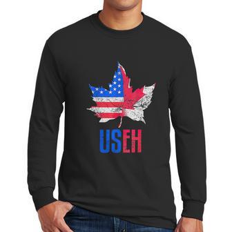 Useh Leaf Canadian American Flag Canada Usa Patriotic Men Long Sleeve Tshirt | Favorety AU