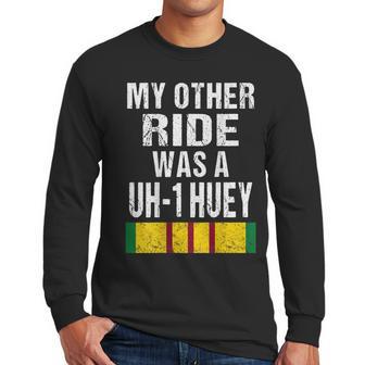 Vietnam Veteran Biker Uh-1 Huey Helicopter Men Long Sleeve Tshirt | Favorety UK